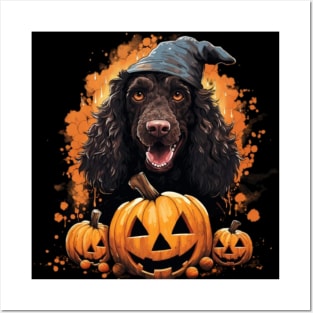 Irish Water Spaniel Dog Halloween Posters and Art